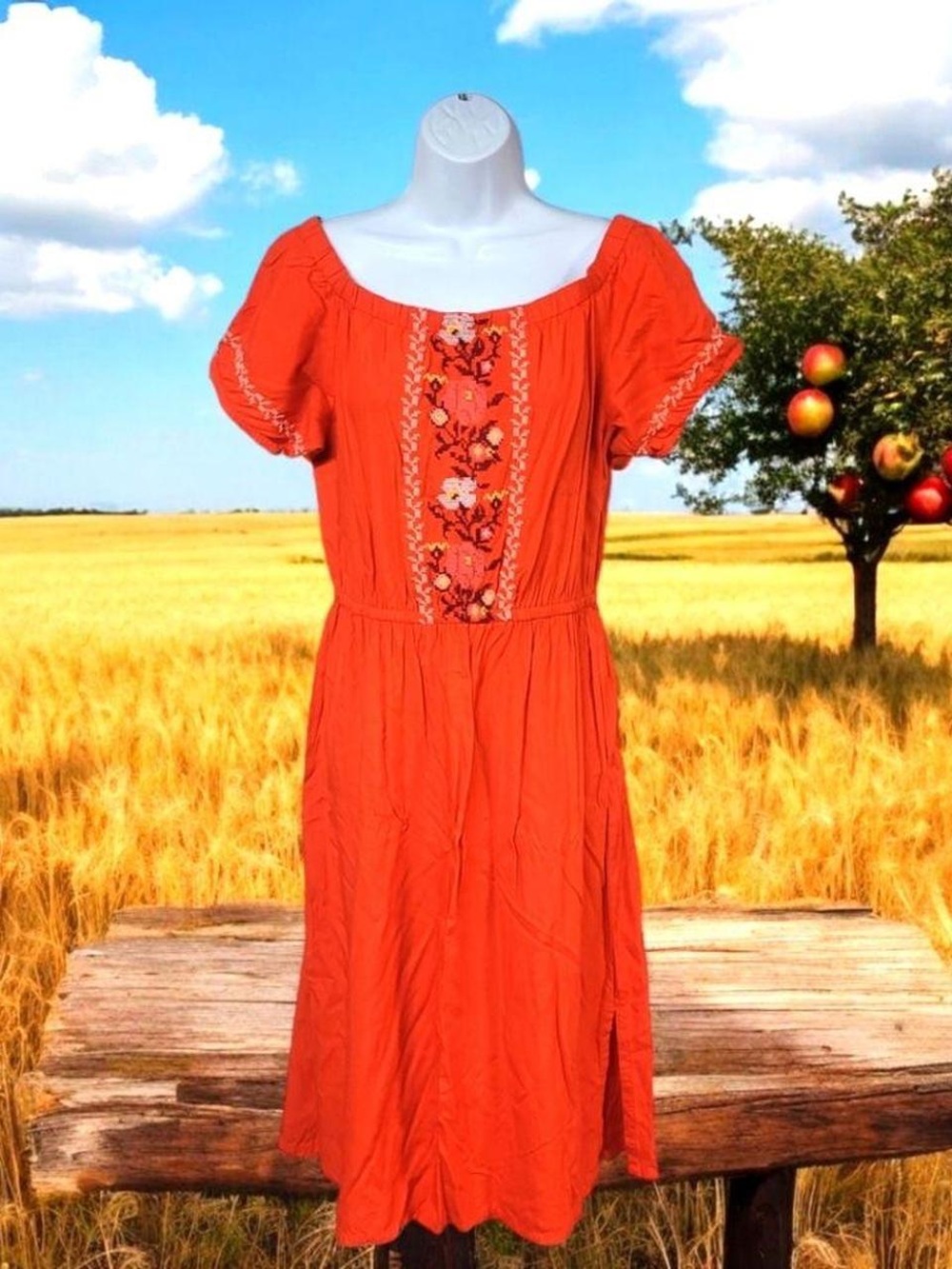 Old Navy Red Embroidered Boho Midi Dress